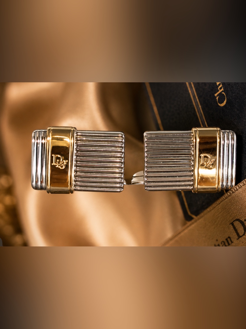 Christian Dior $600 CD Gold&Silver Cufflinks like new in case - Picture 2 of 12
